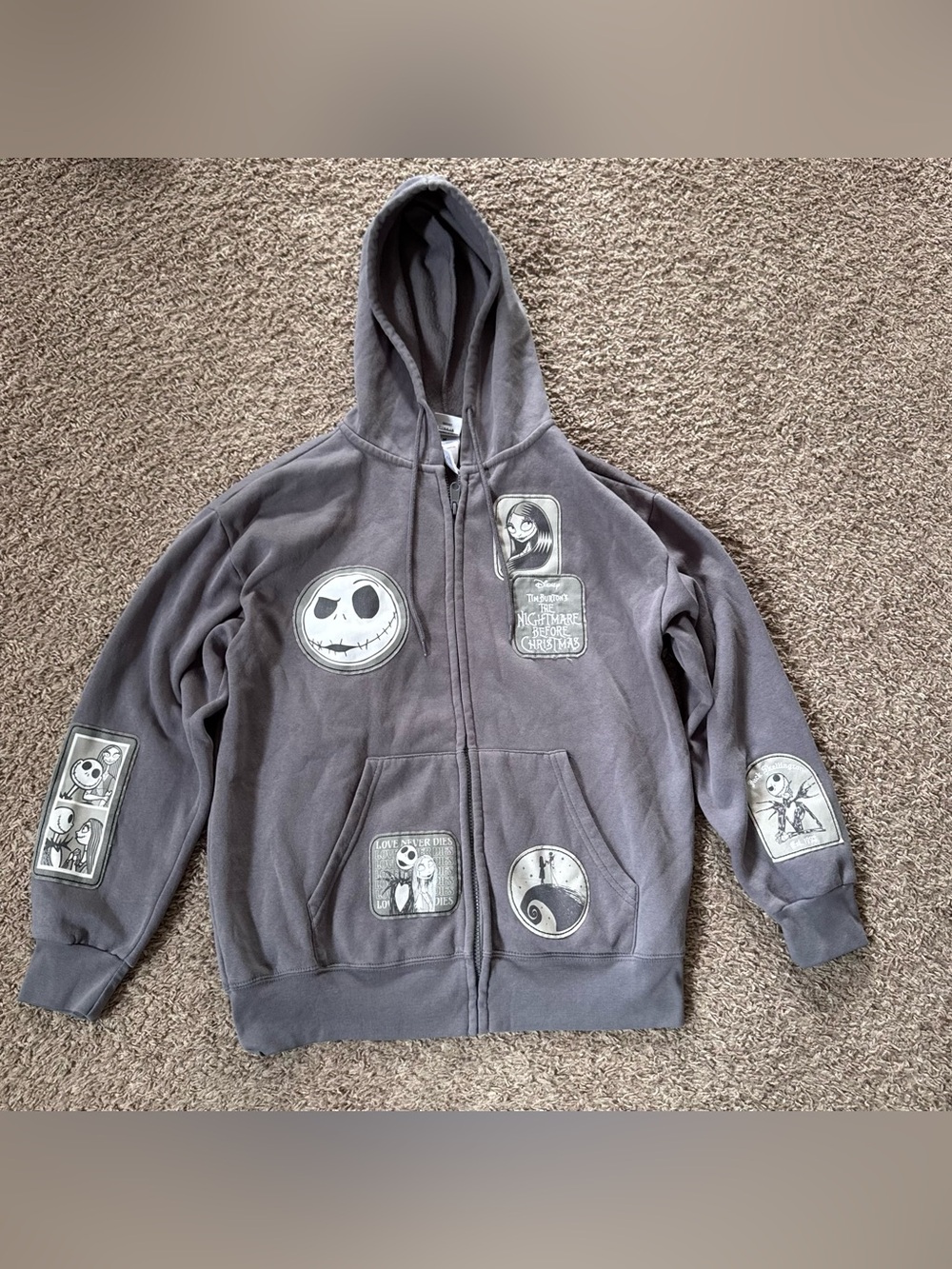Disney Tim Burton Nightmare Before Christmas Full Zip Hoodie Women’s Medium Gray